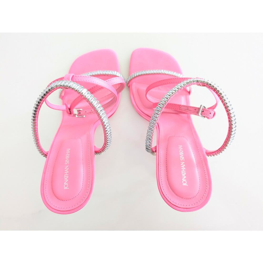 Jonathan Simkhai Luxon Crystal Harness Sandals 8.5 39 Pink Leather Party Heel - Picture 5 of 11